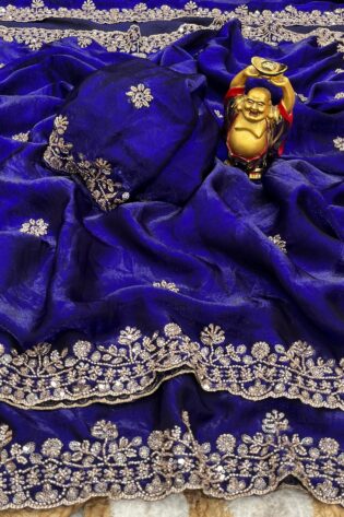 Blue Cutdana Beads & Sequins Embroidered Partywear Saree (SC85513)
