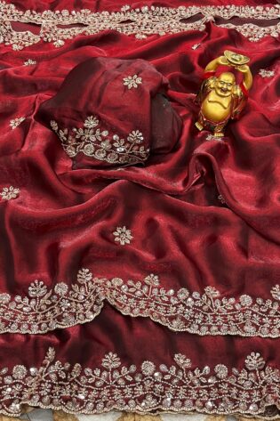 Maroon Cutdana Beads & Sequins Embroidered Partywear Saree (SC85514)
