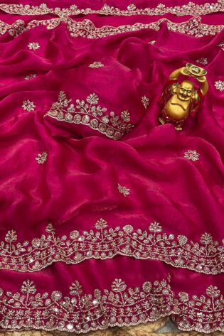 Rani Pink Cutdana Beads & Sequins Embroidered Partywear Saree (SC85515)