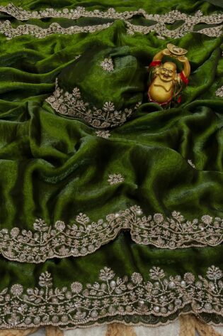 Mehendi Green Cutdana Beads & Sequins Embroidered Partywear Saree (SC85512)