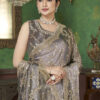 Luxury Vanilla Fandy Satin Silk Saree with Rose Gold Beads, Cutdana, Sequins Embroidery Work (SC99113)