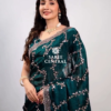 Emerald Green Satin Silk Saree with Rose Gold Beads, Cutdana, Sequins Embroidery Work (SC99112)