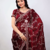 Maroon Satin Silk Saree with Rose Gold Beads, Cutdana, Sequins Embroidery Work (SC99111)