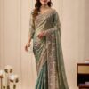 Luxury Pista Satin Silk Saree with Gold Beads, Cutdana, Sequins Embroidery Work (SC77111)