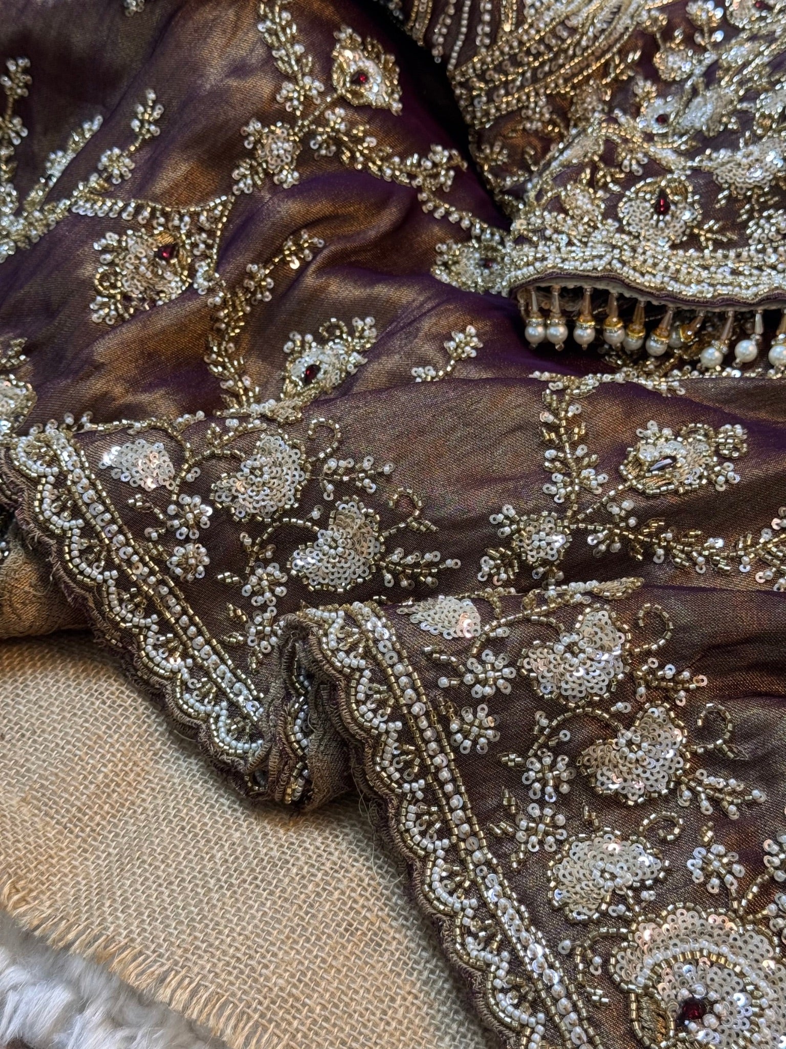 Ultra Luxury Silk Saree with Pearl, Zari, Sequins, Cutdana, Beads, Embroidery Work Saree with Readymade Blouse (SC44113) - Image 7