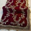 Luxury Maroon Fandy Satin Silk Saree with Gold Beads, Cutdana, Sequins Embroidery Work (SC99111)