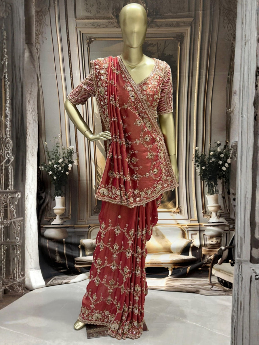 Ultra Luxury Silk Saree with Pearl, Zari, Sequins, Cutdana, Beads, Embroidery Work Saree with Readymade Blouse (SC44111) - Image 2
