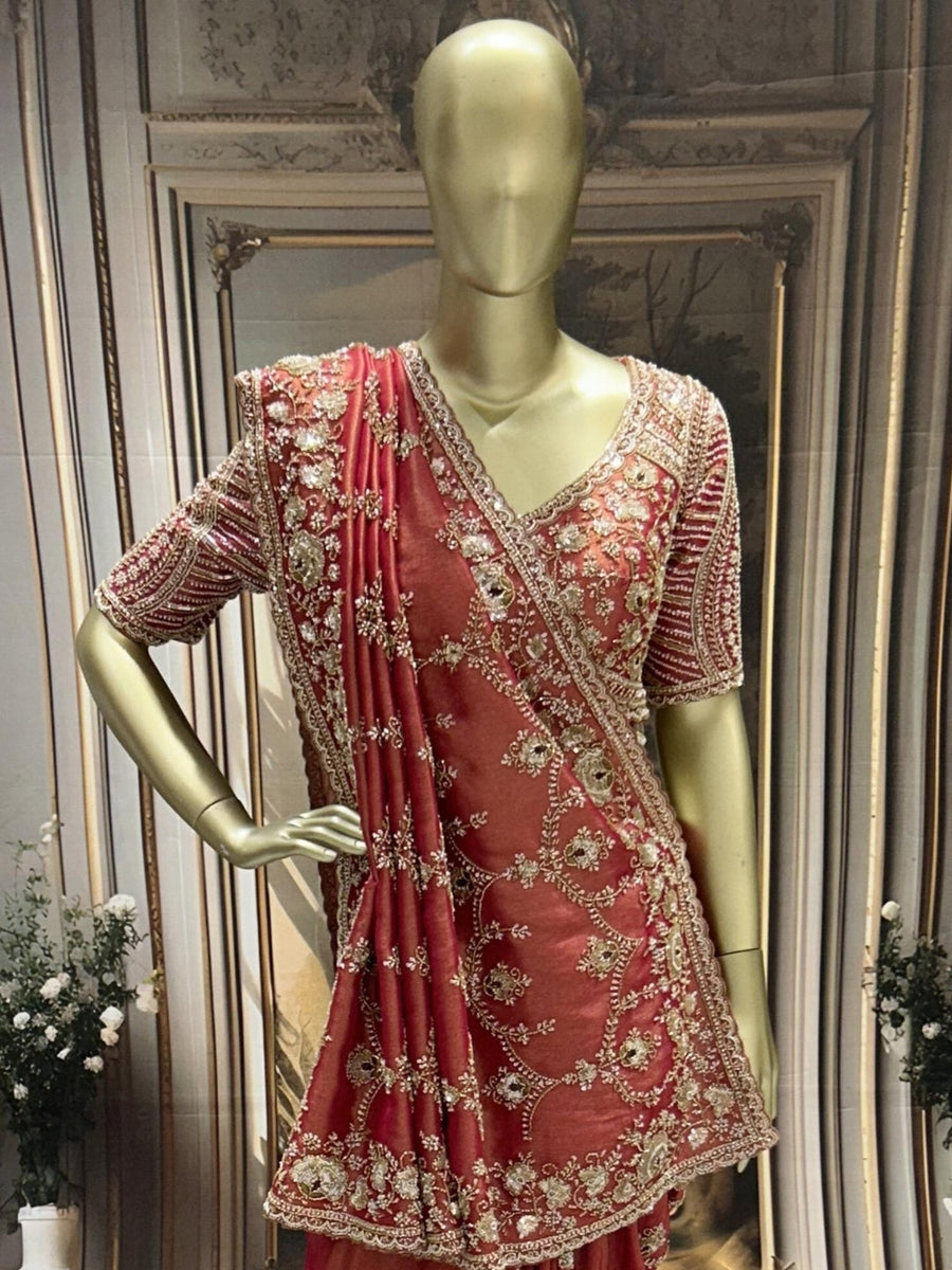Ultra Luxury Silk Saree with Pearl, Zari, Sequins, Cutdana, Beads, Embroidery Work Saree with Readymade Blouse (SC44111)