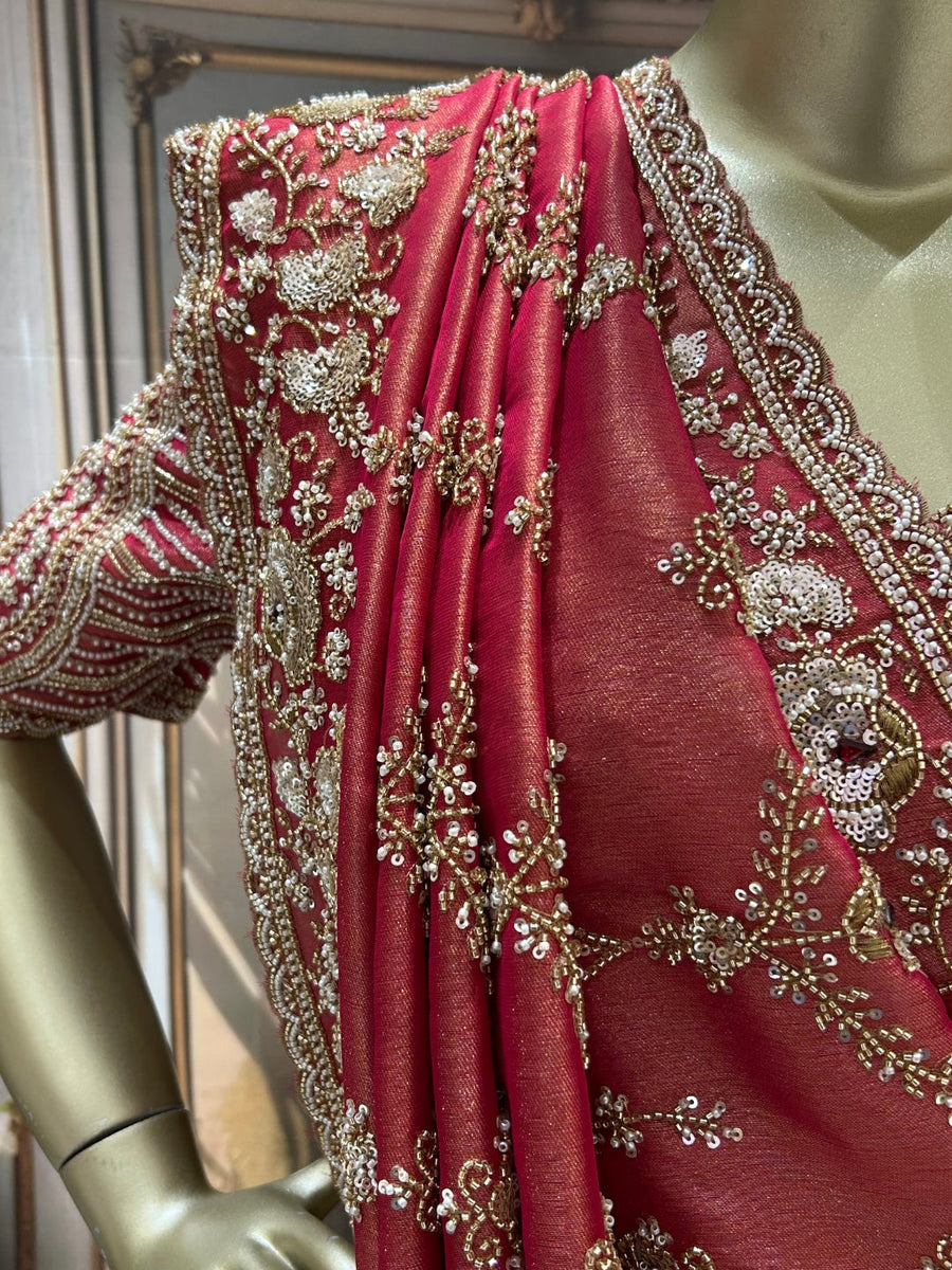 Ultra Luxury Silk Saree with Pearl, Zari, Sequins, Cutdana, Beads, Embroidery Work Saree with Readymade Blouse (SC44111) - Image 3