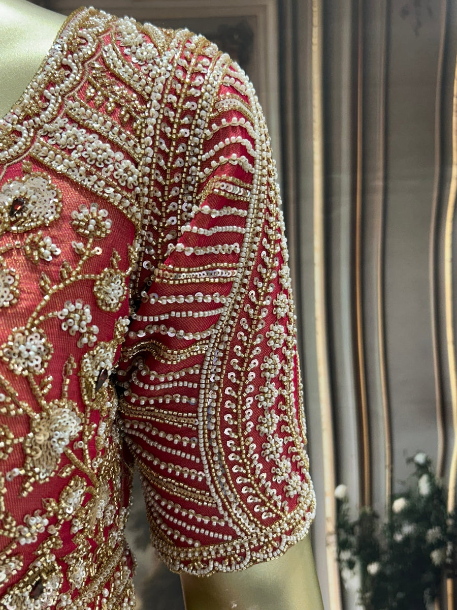 Ultra Luxury Silk Saree with Pearl, Zari, Sequins, Cutdana, Beads, Diamond Embroidery Work Saree with Readymade Blouse (SC42111) - Image 6