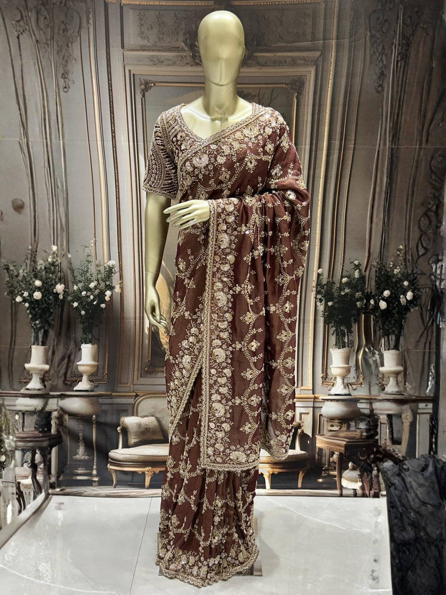 Ultra Luxury Silk Saree with Pearl, Zari, Sequins, Cutdana, Beads, Embroidery Work Saree with Readymade Blouse (SC44113) - Image 2