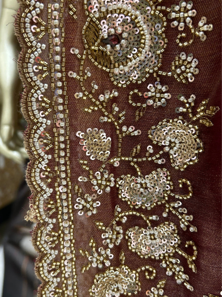 Ultra Luxury Silk Saree with Pearl, Zari, Sequins, Cutdana, Beads, Embroidery Work Saree with Readymade Blouse (SC44113) - Image 5