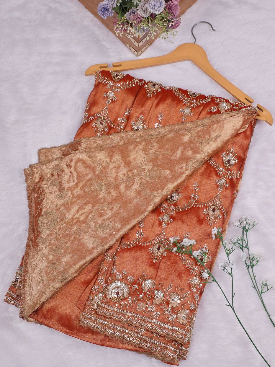 Ultra Luxury Silk Saree with Pearl, Zari, Sequins, Cutdana, Beads, Embroidery Work Saree with Readymade Blouse (SC44112) - Image 11