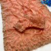 Peach Fandy Satin Silk Saree with Gold Beads Cutdana and Sequins work with Heavy Work Readymade Blouse (SC44554)