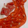 Orange fandy satin silk saree with beads cutdana and sequins work with Heavy Work Readymade Blouse (SC11555)