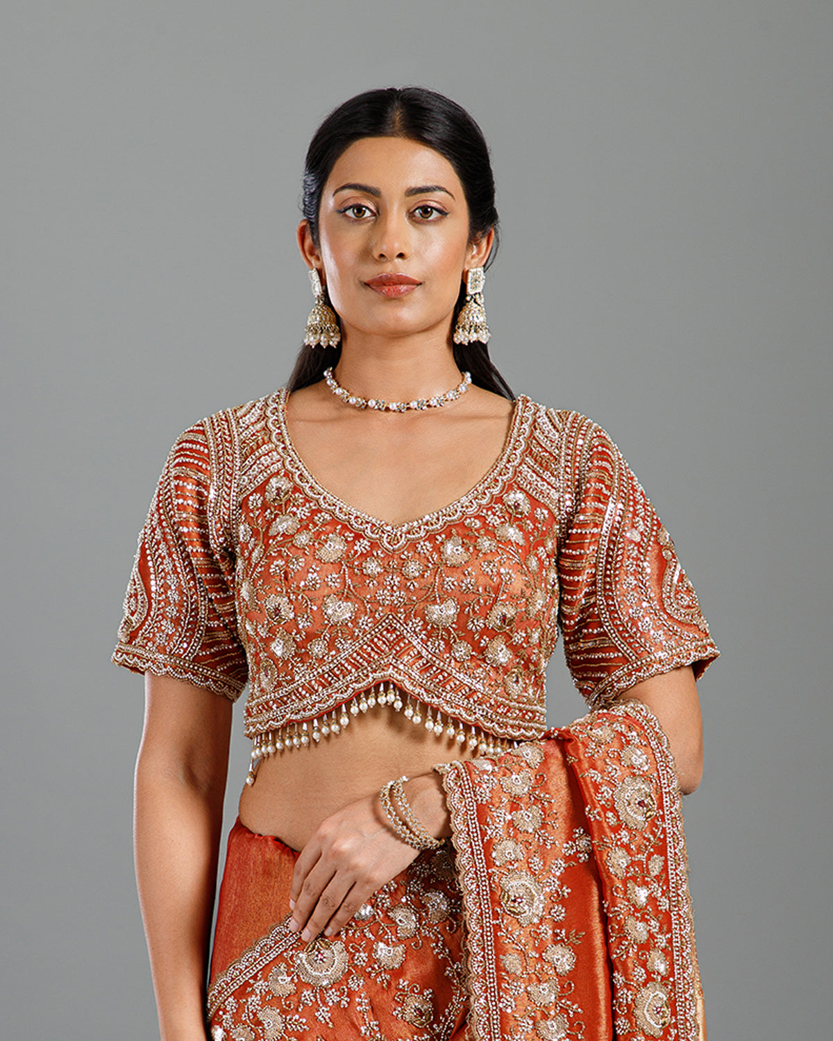 Ultra Luxury Silk Saree with Pearl, Zari, Sequins, Cutdana, Beads, Embroidery Work Saree with Readymade Blouse (SC44112) - Image 6