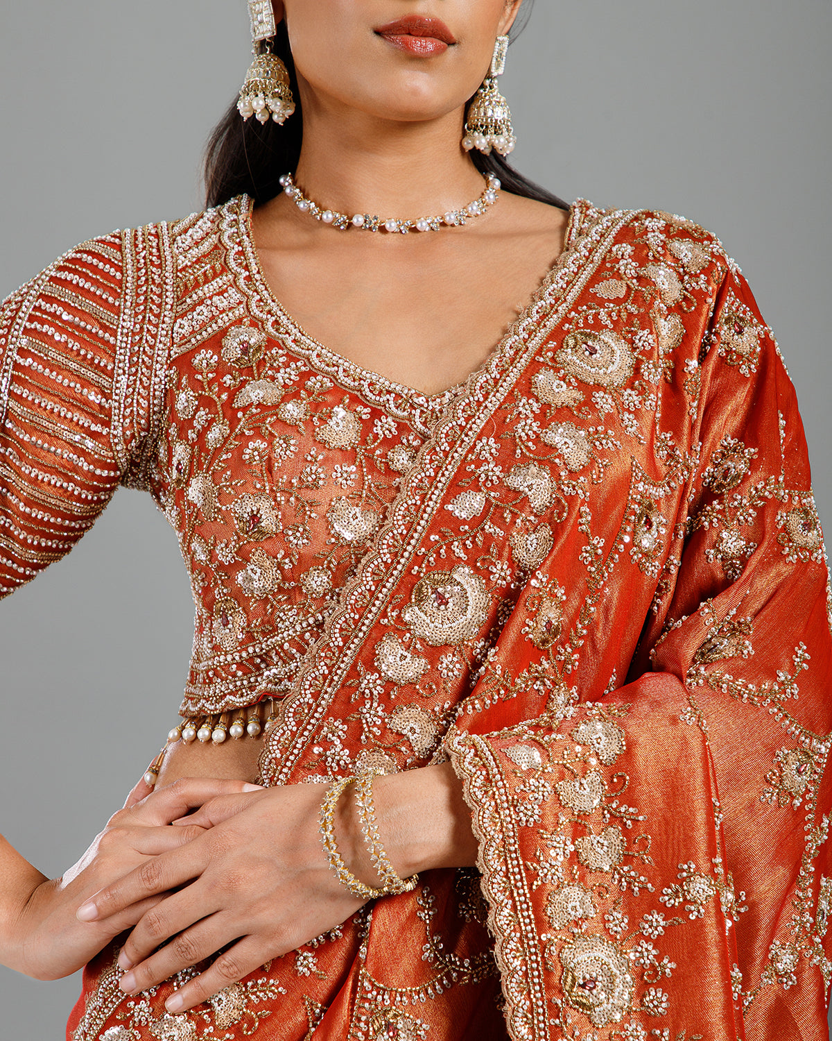Ultra Luxury Silk Saree with Pearl, Zari, Sequins, Cutdana, Beads, Embroidery Work Saree with Readymade Blouse (SC44112)