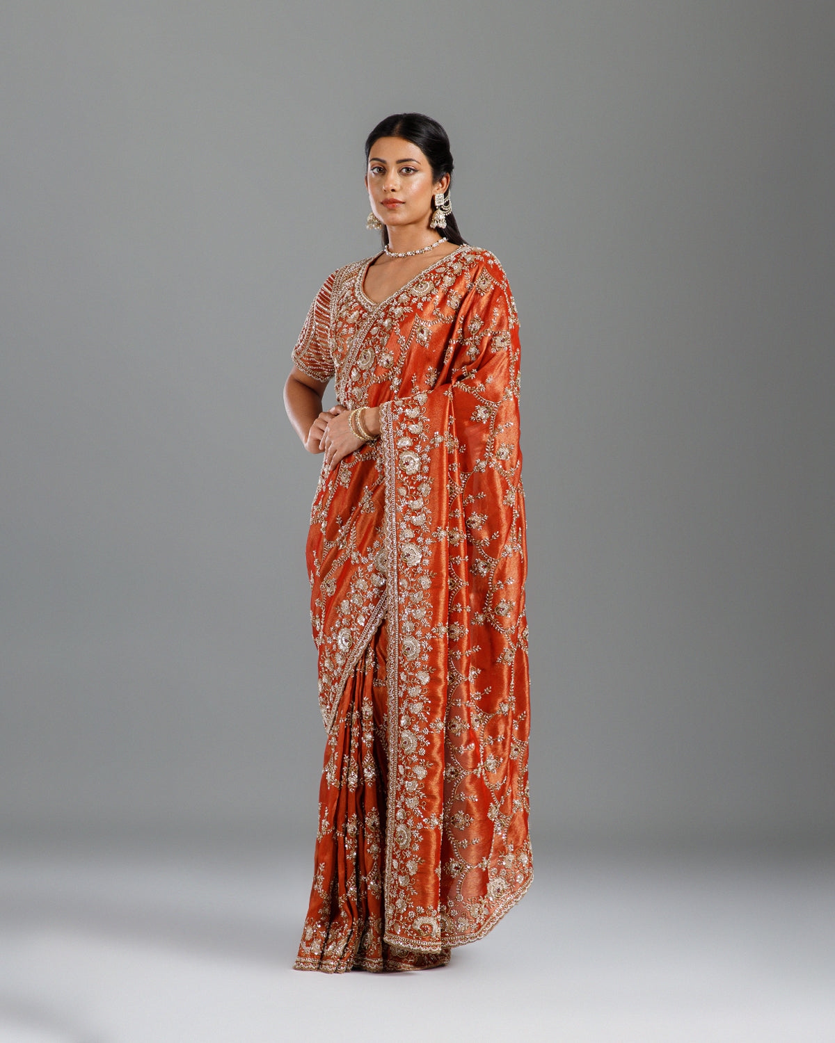 Ultra Luxury Silk Saree with Pearl, Zari, Sequins, Cutdana, Beads, Embroidery Work Saree with Readymade Blouse (SC44112) - Image 5