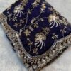 Luxury Navy Blue Satin Silk Saree with Gold Beads Cutdana and Sequins Embroidery Work (SC53114)