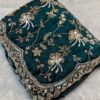 Luxury Emerald Green Fandy Satin Silk Saree with Gold Beads Cutdana and Sequins Embroidery Work (SC53115)