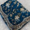 Luxury Blue Fandy Satin Silk Saree with Gold Beads Cutdana and Sequins Embroidery Work (SC53116)