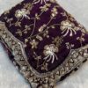 Luxury Wine Magenta Fandy Satin Silk Saree with Gold Beads Cutdana and Sequins Embroidery Work (SC53113)