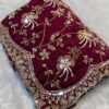 Luxury Maroon Fandy Satin Silk Saree with Gold Beads Cutdana and Sequins Embroidery Work (SC53111)