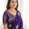 Fandy satin silk saree with beads cutdana and sequins work with Heavy Work Readymade Blouse (SC11553)