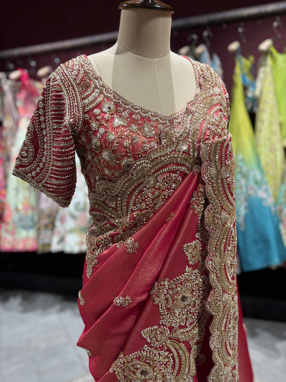 Ultra Luxury Silk Saree with Pearl, Zari, Sequins, Cutdana, Beads, Diamond Embroidery Work Saree with Readymade Blouse (SC42111) - Image 4