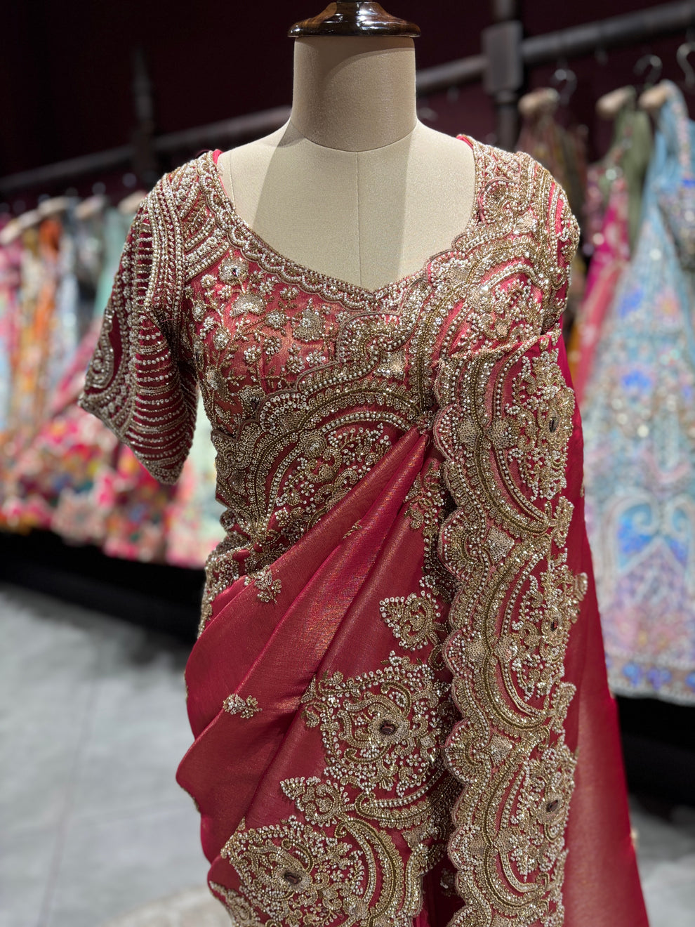 Ultra Luxury Silk Saree with Pearl, Zari, Sequins, Cutdana, Beads, Diamond Embroidery Work Saree with Readymade Blouse (SC42111)