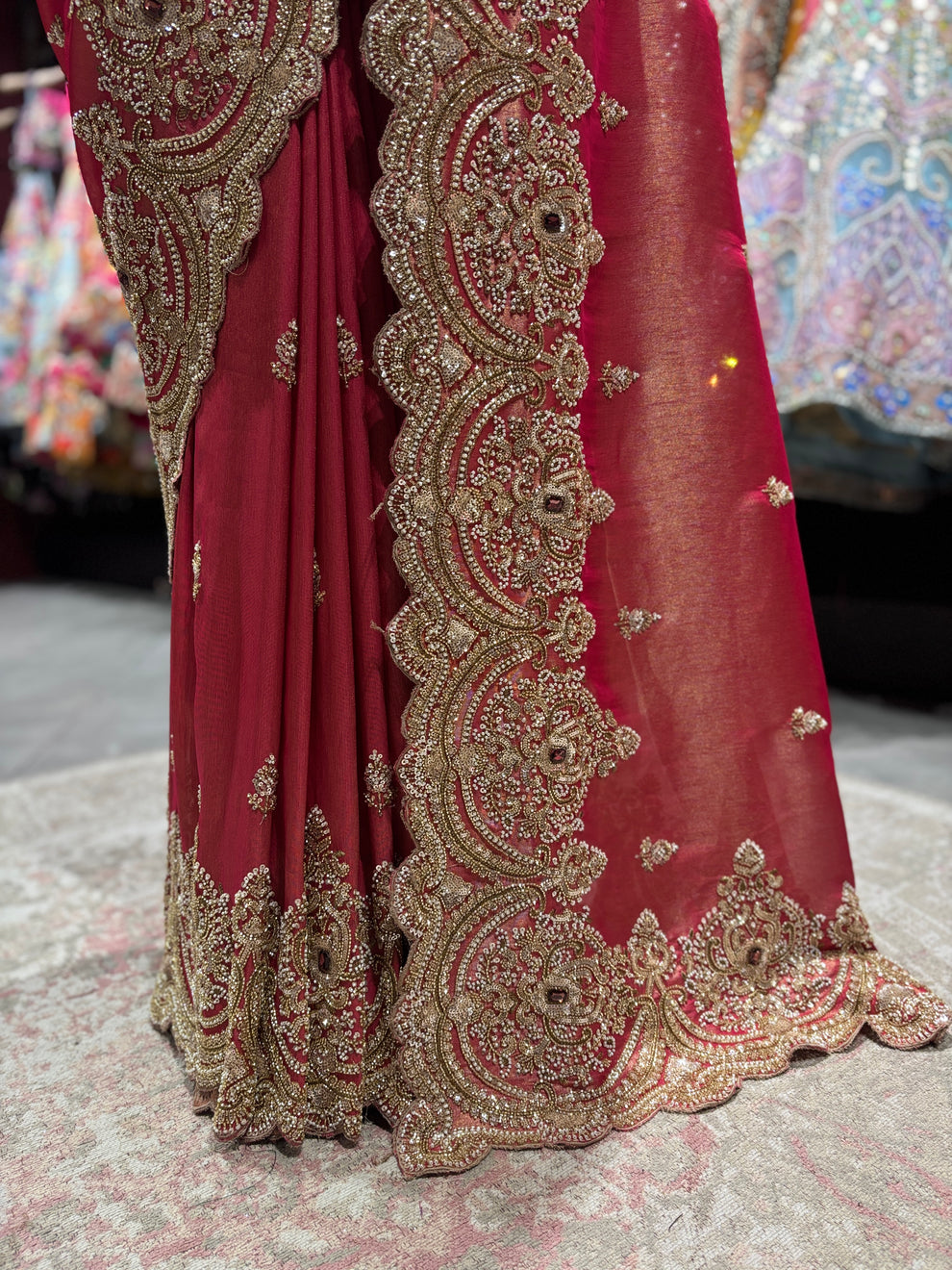 Ultra Luxury Silk Saree with Pearl, Zari, Sequins, Cutdana, Beads, Diamond Embroidery Work Saree with Readymade Blouse (SC42111) - Image 8
