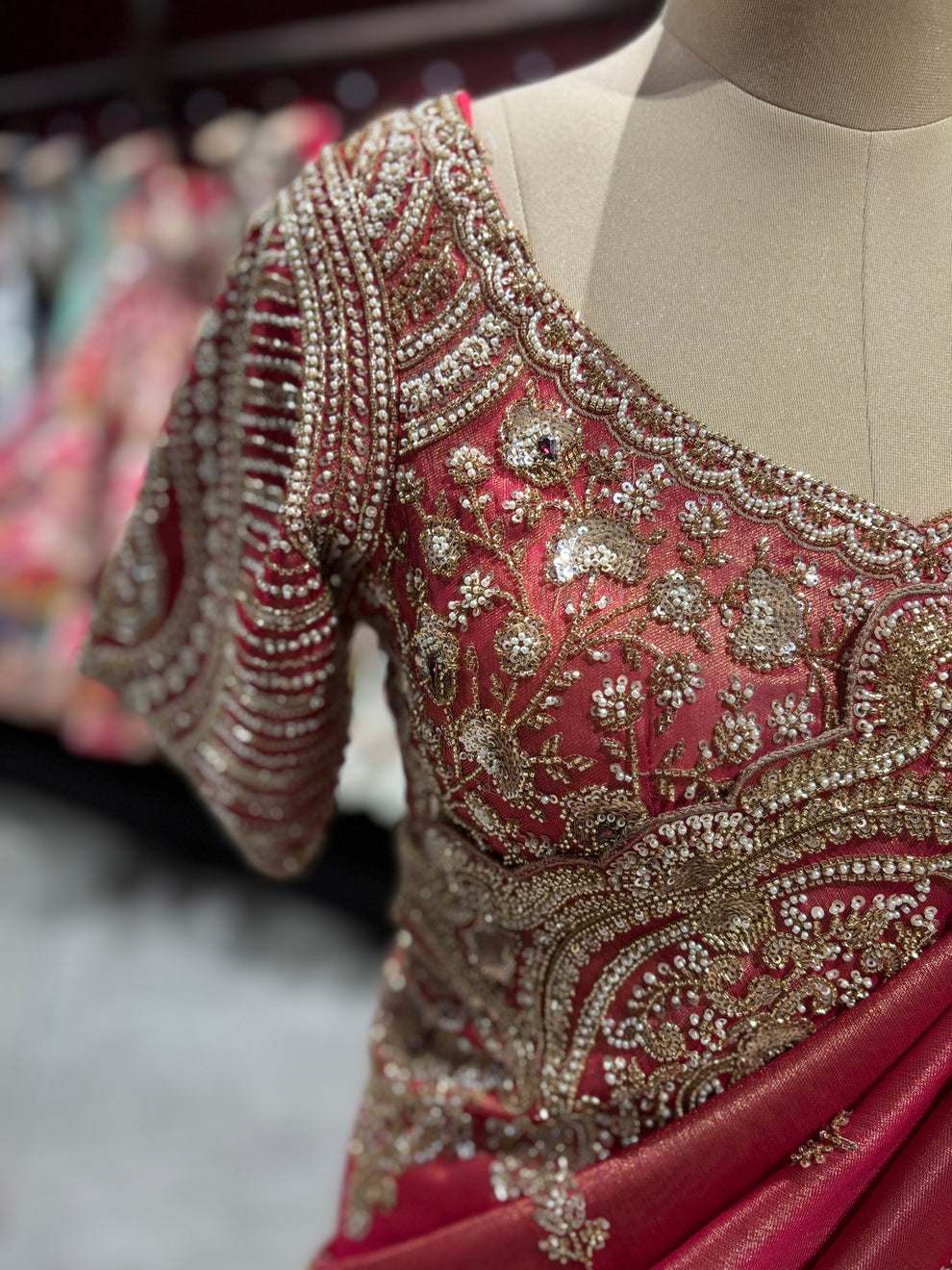 Ultra Luxury Silk Saree with Pearl, Zari, Sequins, Cutdana, Beads, Diamond Embroidery Work Saree with Readymade Blouse (SC42111) - Image 5