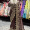 Ultra Luxury Brown / Deep Wine / Maroon Silk Saree with Pearl, Zari, Sequins, Cutdana, Beads, Diamond Embroidery Work Saree with Readymade Blouse (SC42113)