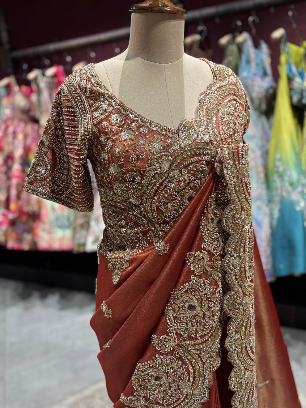 Ultra Luxury Silk Saree with Pearl, Zari, Sequins, Cutdana, Beads, Diamond Embroidery Work Saree with Readymade Blouse (SC42112)