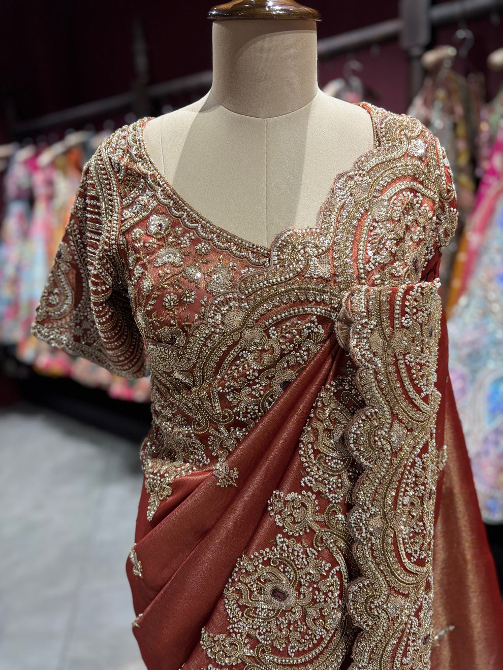 Ultra Luxury Silk Saree with Pearl, Zari, Sequins, Cutdana, Beads, Diamond Embroidery Work Saree with Readymade Blouse (SC42112) - Image 3