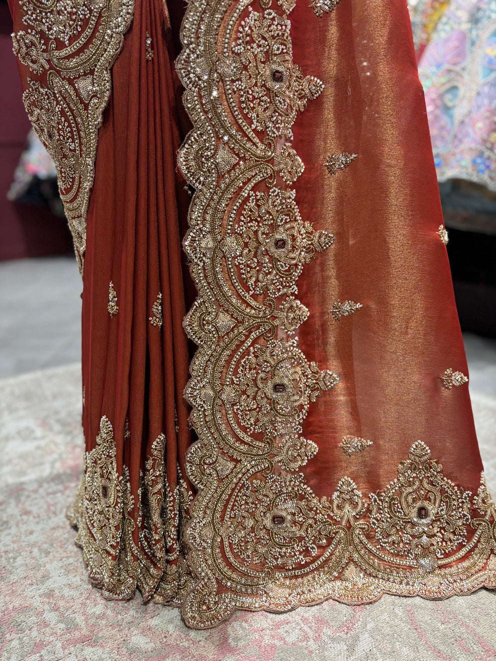 Ultra Luxury Silk Saree with Pearl, Zari, Sequins, Cutdana, Beads, Diamond Embroidery Work Saree with Readymade Blouse (SC42112) - Image 5