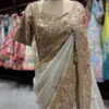 Royale Ivory Gold Luxury Designer Silk Saree with Pearl, Zari, Sequins, Cutdana, Beads, Embroidery Work Saree with Readymade Blouse (SC45112)