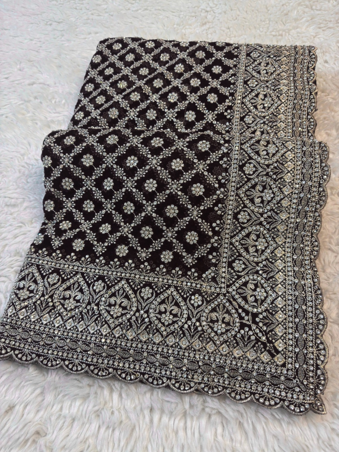Luxury Black Georgette Saree with Zari, Jarkan Stone Embroidery Work All over Saree (SC91212) - Image 2