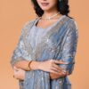 Luxury Blue Fandy Satin Silk Saree with Rose Gold Beads, Cutdana, Sequins Embroidery Work (SC99131)
