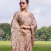 Luxury Copper Brown Fandy Satin Silk Saree with Rose Gold Beads, Cutdana, Sequins Embroidery Work (SC99135)