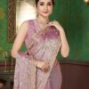 Luxury Baby Pink Fandy Satin Silk Saree with Rose Gold Beads, Cutdana, Sequins Embroidery Work (SC99133)