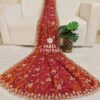 Orange Ultra Luxury Fandy Satin Silk Saree with Gold Beads, Cutdana, Sequins Embroidery Work (SC22115)