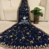 Blue Ultra Luxury Fandy Satin Silk Saree with Gold Beads, Cutdana, Sequins Embroidery Work (SC22111)