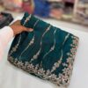 Dark Green Premium Fandy Satin Silk Saree with Gold Beads, Cutdana, Sequins Embroidery Work (SC35117)