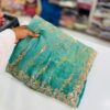 Ocean Blue Premium Fandy Satin Silk Saree with Gold Beads, Cutdana, Sequins Embroidery Work (SC35114)