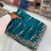 Teal Premium Fandy Satin Silk Saree with Gold Beads, Cutdana, Sequins Embroidery Work (SC35115)