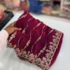 Maroon Premium Fandy Satin Silk Saree with Gold Beads, Cutdana, Sequins Embroidery Work (SC35119)