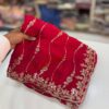 Red Premium Fandy Satin Silk Saree with Gold Beads, Cutdana, Sequins Embroidery Work (SC35118)