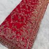 Ultra Luxury Red Fandy Satin Silk Saree with Gold Beads, Cutdana, Sequins Embroidery Work (SC38115)