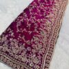 Ultra Luxury Magenta Wine Fandy Satin Silk Saree with Gold Beads, Cutdana, Sequins Embroidery Work (SC38114)